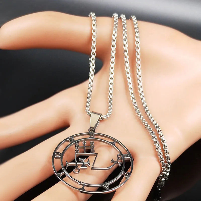 قلادة سيجيل من الفولاذ المقاوم للصدأ باللون الفضي، ختم دانتاليون سليمان، شيطان، سيجيل، قلادات، قلادات، مجوهرات، رقم N7150S03