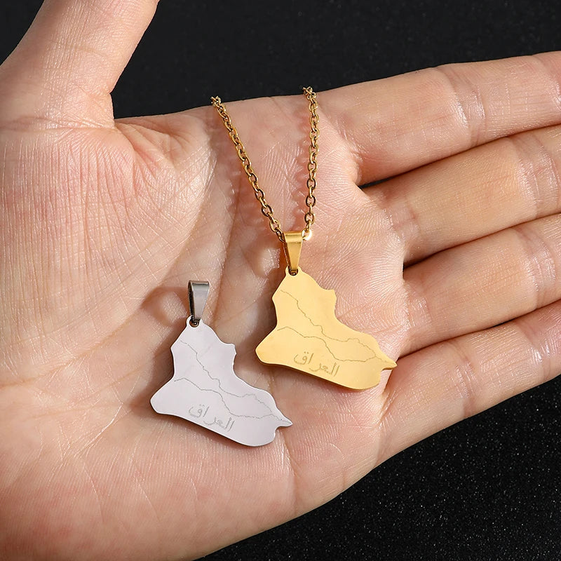 قلادة من الفولاذ المقاوم للصدأ على شكل قلب/صليب لجمهورية العراق بلون ذهبي/فولاذي للرجال والنساء مجوهرات عراقية هدية