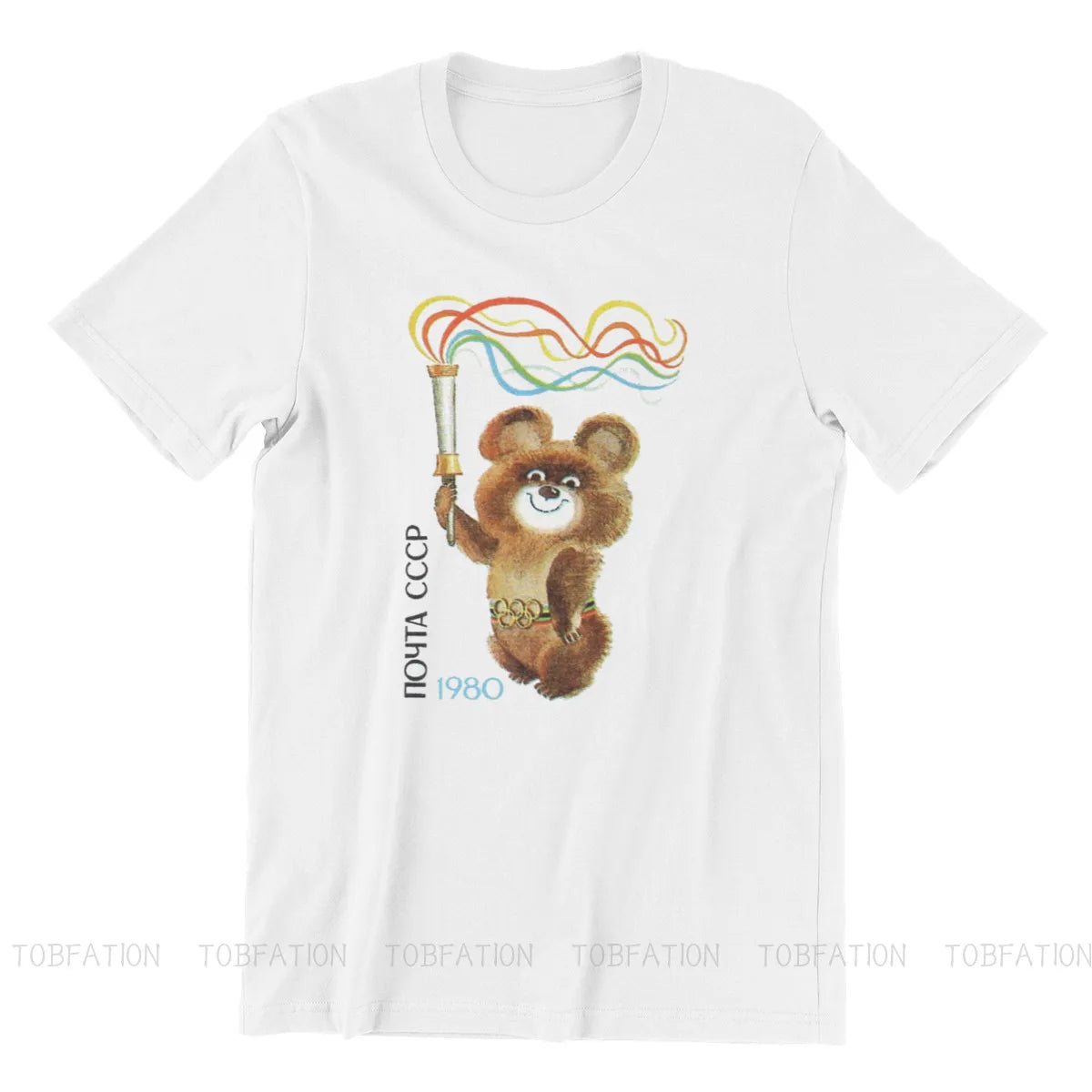 تي شيرت ميشا الدب من اتحاد الجمهوريات الاشتراكية السوفياتية، تي شيرت عتيق عالي الجودة، مقاس كبير، رقبة دائرية، ملابس رجالية