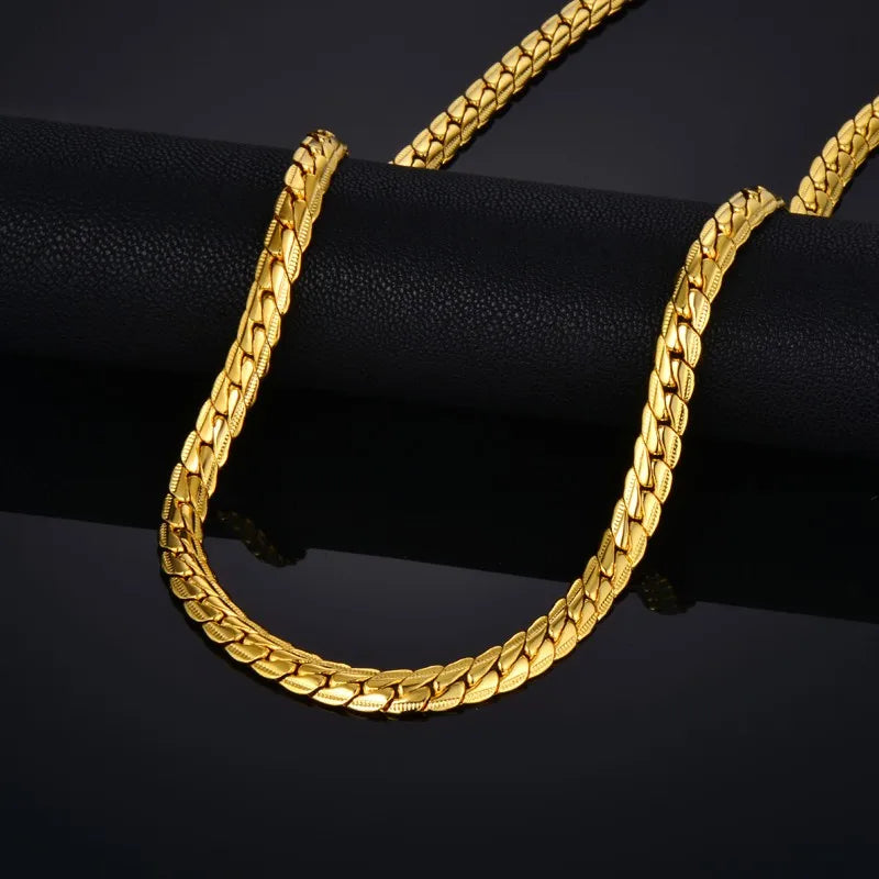 Punk 4/7mm Embossing Flat Snake Chain Necklace Gold/Silver Color Stainless Steel Chains For Men Women Fashion Jewelry 18"-29"