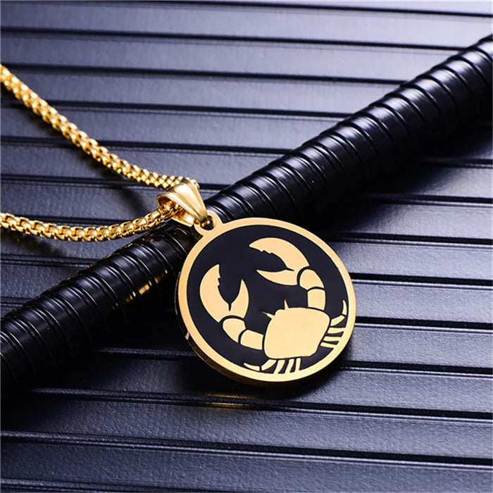 قلادة برج العقرب المكونة من 12 كوكبة للرجال/النساء، هدايا عيد ميلاد، قلادة تميمة من الفولاذ المقاوم للصدأ باللون الذهبي، مجوهرات علامة الأبراج