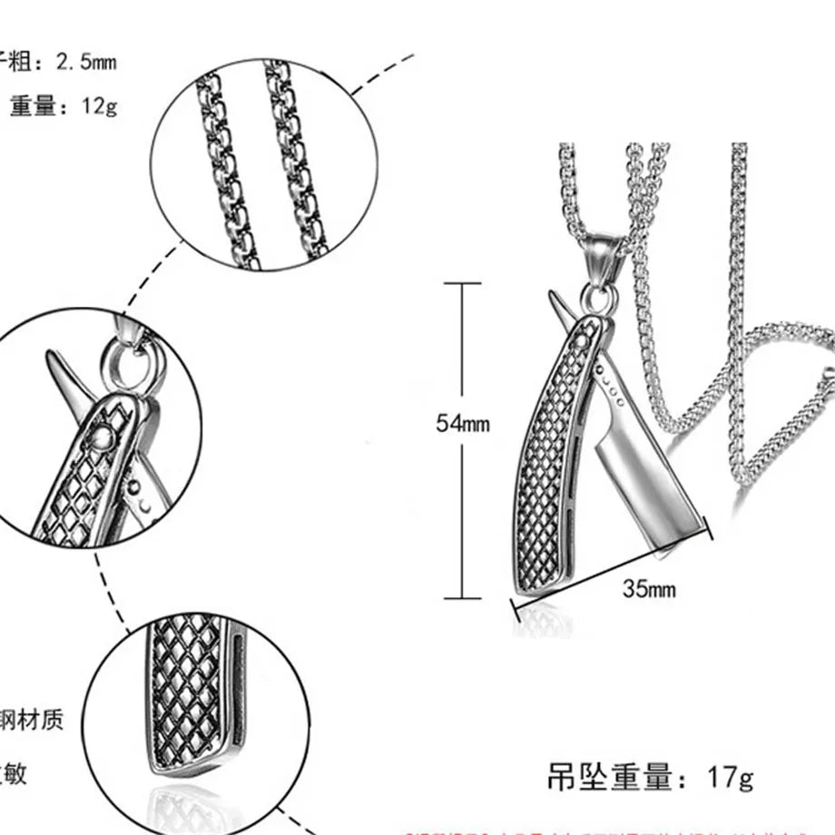 قلادات على شكل شفرة حلاقة بانك، سلسلة من الفولاذ المقاوم للصدأ باللون الذهبي، قلادة لصالون الحلاقة للرجال