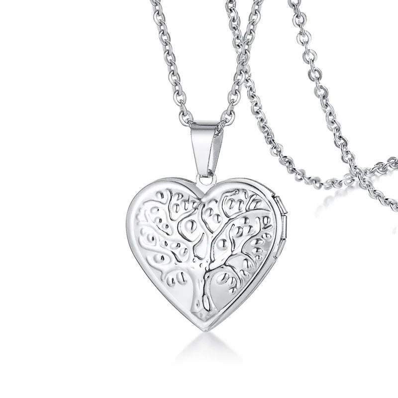 Delicate Floral Oval Heart Locket Pendant Necklaces for Women,Stainless Steel Photo Frame Promise Love Keepsake Gift