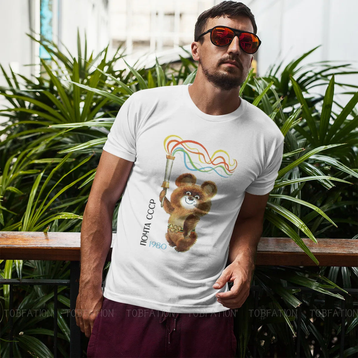 تي شيرت ميشا الدب من اتحاد الجمهوريات الاشتراكية السوفياتية، تي شيرت عتيق عالي الجودة، مقاس كبير، رقبة دائرية، ملابس رجالية