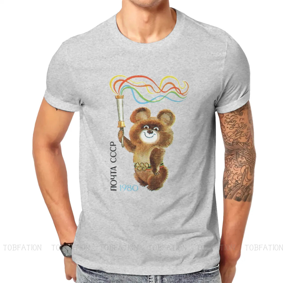 تي شيرت ميشا الدب من اتحاد الجمهوريات الاشتراكية السوفياتية، تي شيرت عتيق عالي الجودة، مقاس كبير، رقبة دائرية، ملابس رجالية