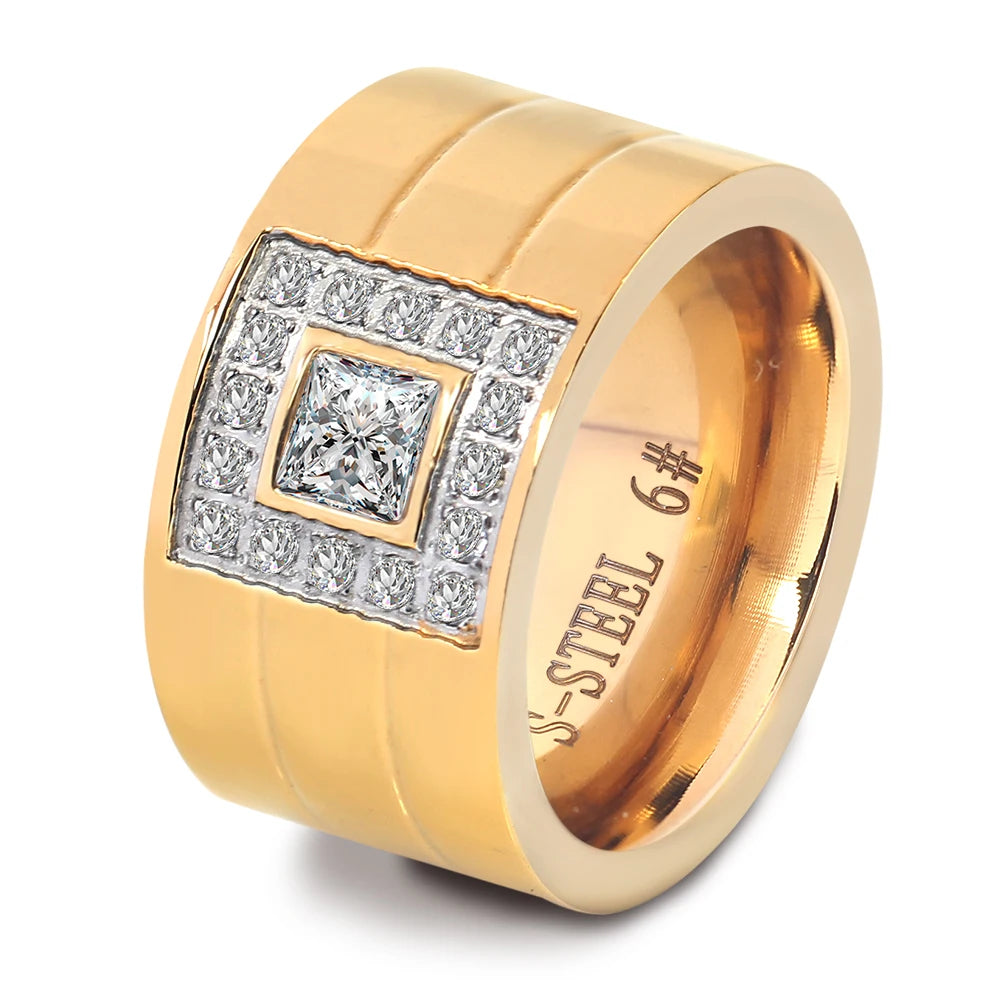 خواتم كريستال نسائية أنيقة من VQYSKO، متوفرة بالجملة، مصنوعة من الفولاذ المقاوم للصدأ بلون ذهبي أصفر، خواتم زفاف للنساء، مجوهرات للحفلات