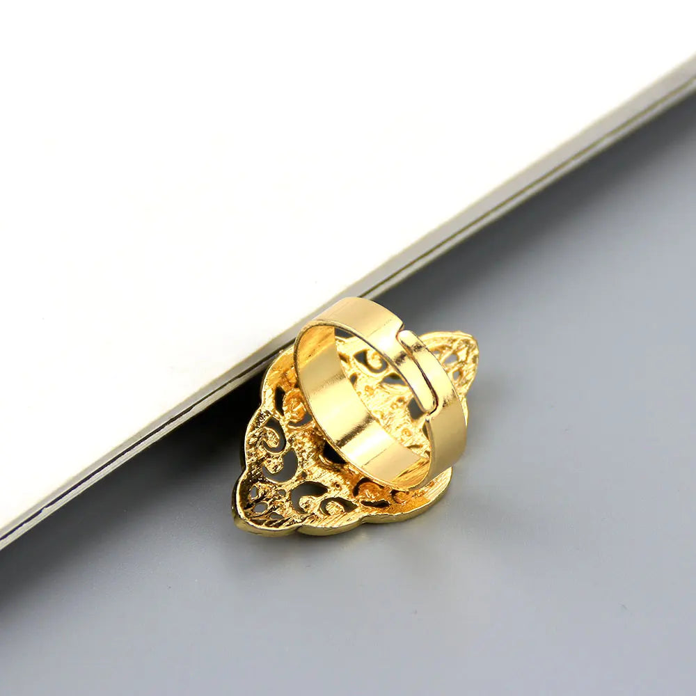 Sunspicems Elegant Gold Color Arabesque Ring for Women Boho Opening Ring Crystal Wedding Jewelry African Golden Bride Gift 2020