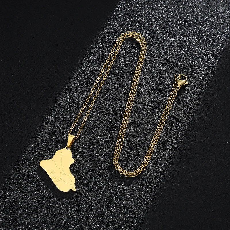 قلادة من الفولاذ المقاوم للصدأ على شكل قلب/صليب لجمهورية العراق بلون ذهبي/فولاذي للرجال والنساء مجوهرات عراقية هدية