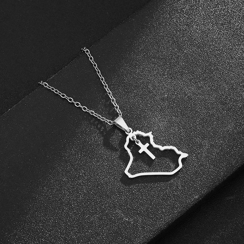 قلادة من الفولاذ المقاوم للصدأ على شكل قلب/صليب لجمهورية العراق بلون ذهبي/فولاذي للرجال والنساء مجوهرات عراقية هدية