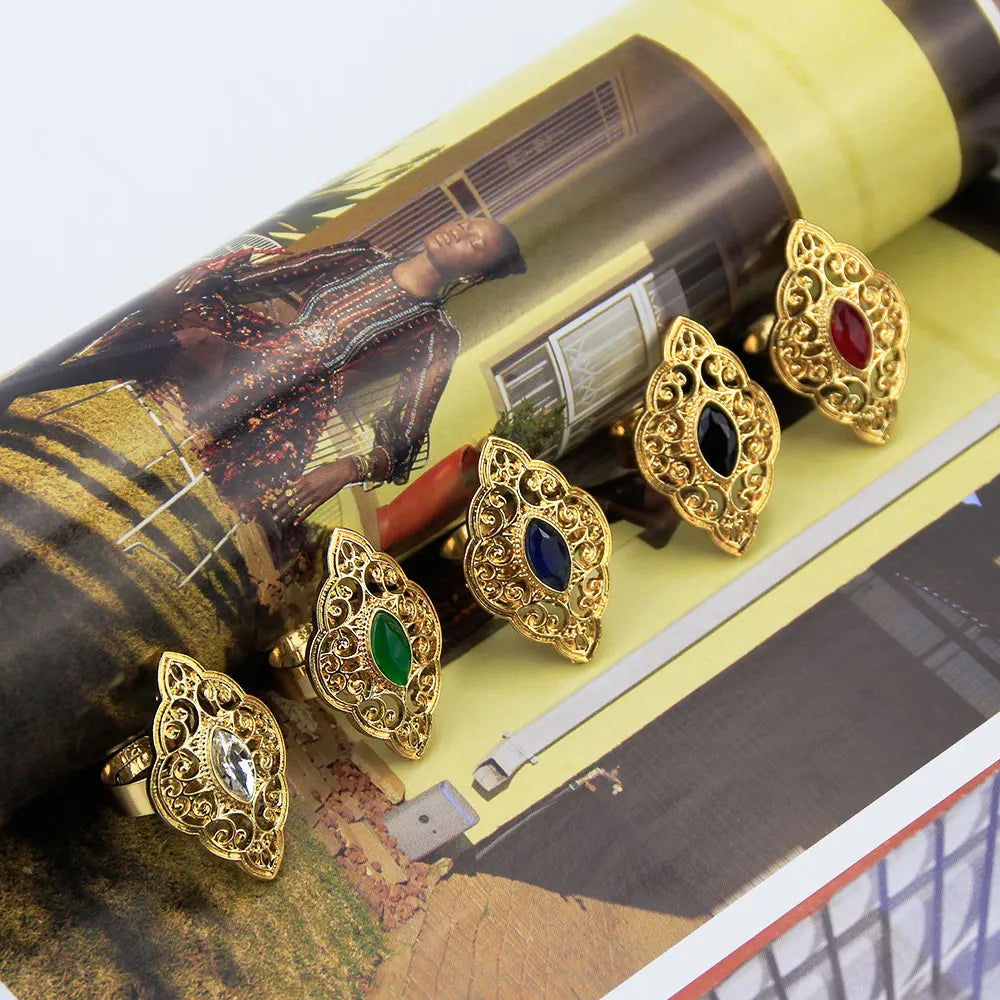 خاتم أنيق بلون ذهبي بنقشة عربية للنساء، خاتم بوهيمي مفتوح، مجوهرات زفاف مرصعة بالكريستال، هدية للعروس الأفريقية الذهبية لعام 2020