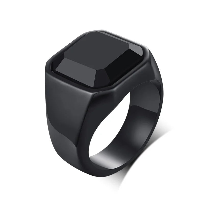 Vnox 12.5mm Signet Ring for Men, Black Square Top Stainless Steel Finger Band, Gothic Punk Rock Boy Stamp Rings