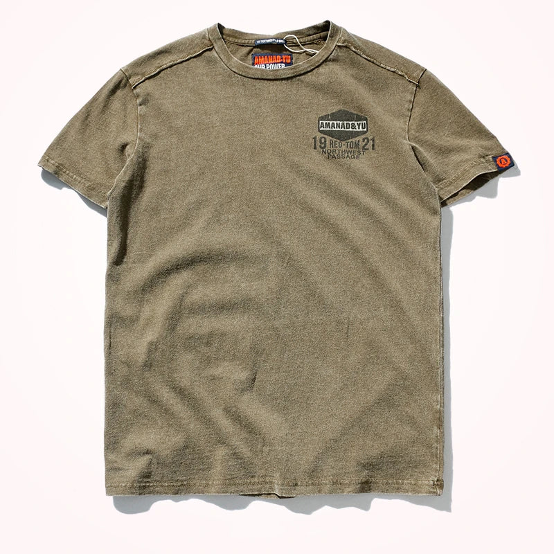 تي شيرت صيفي جديد بأكمام قصيرة ورقبة مستديرة وطول متوسط ​​من القطن الخالص للرجال