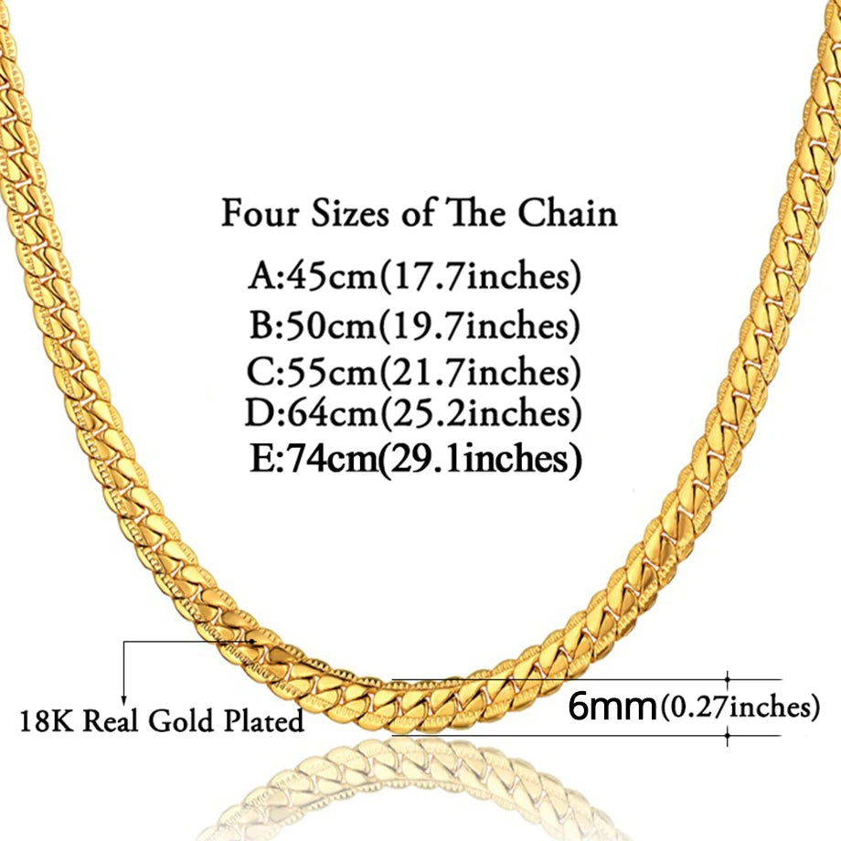 Punk 4/7mm Embossing Flat Snake Chain Necklace Gold/Silver Color Stainless Steel Chains For Men Women Fashion Jewelry 18"-29"
