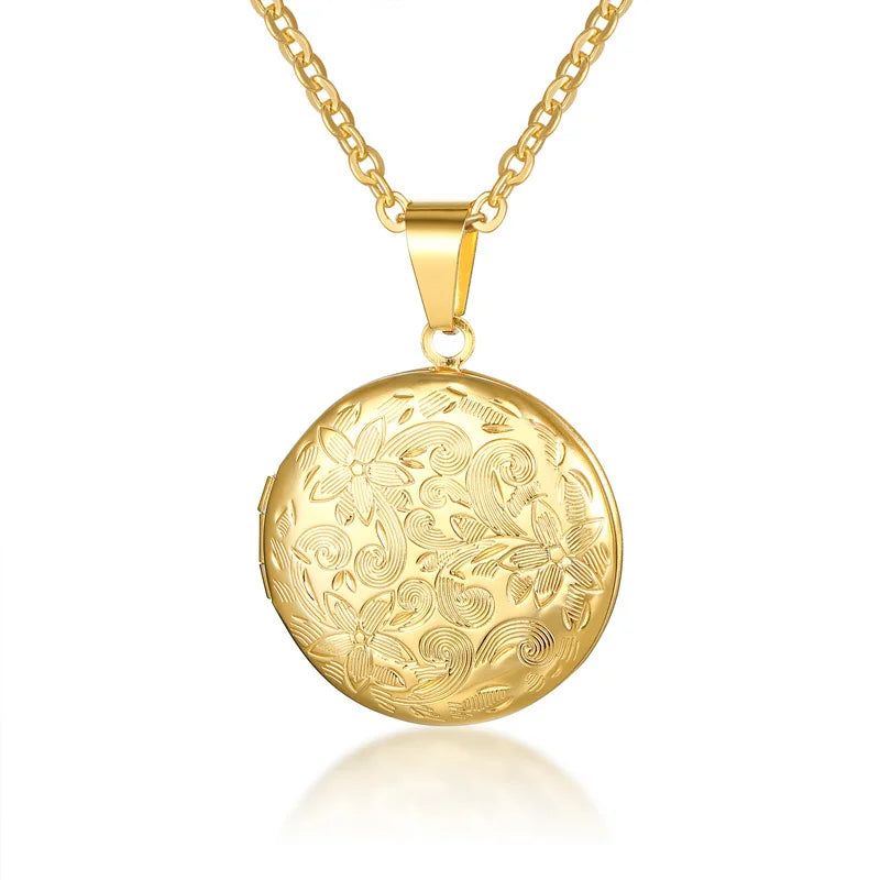 Delicate Floral Oval Heart Locket Pendant Necklaces for Women,Stainless Steel Photo Frame Promise Love Keepsake Gift