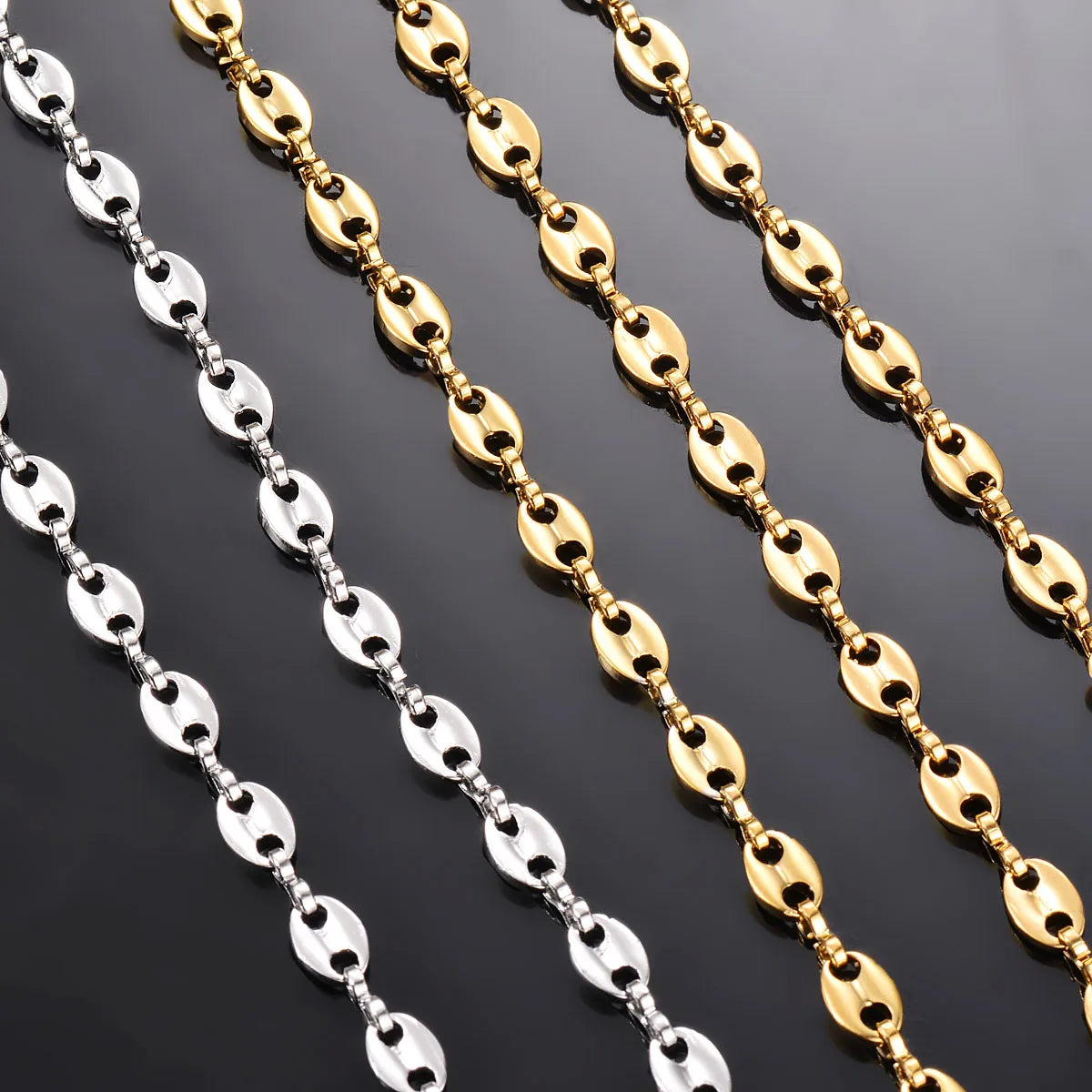 قطعة واحدة من قلادات سلاسل حبوب قهوة الهيب هوب المصنوعة من الفولاذ المقاوم للصدأ، سلاسل أنف الخنزير، أساور قلادة بانك