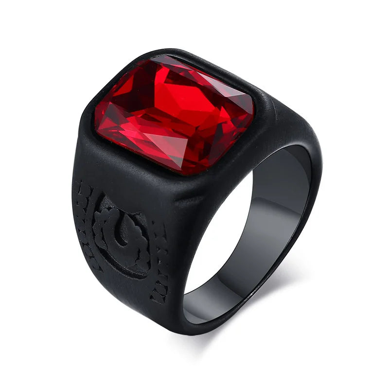 Vnox 12.5mm Signet Ring for Men, Black Square Top Stainless Steel Finger Band, Gothic Punk Rock Boy Stamp Rings