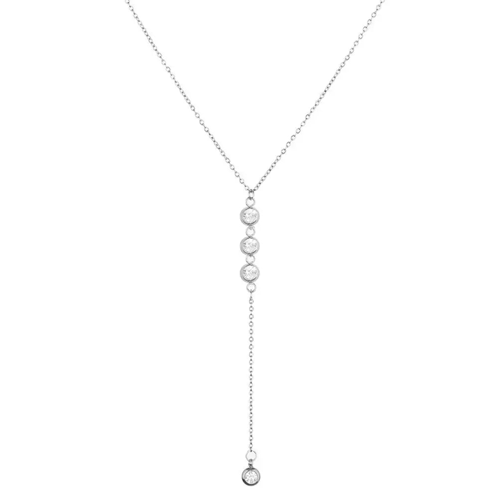 Stainless Steel Thin Chain Necklace Crystal Pendant Necklace For Women Y Shape Rhinestone Choker Necklaces Wedding Jewelry