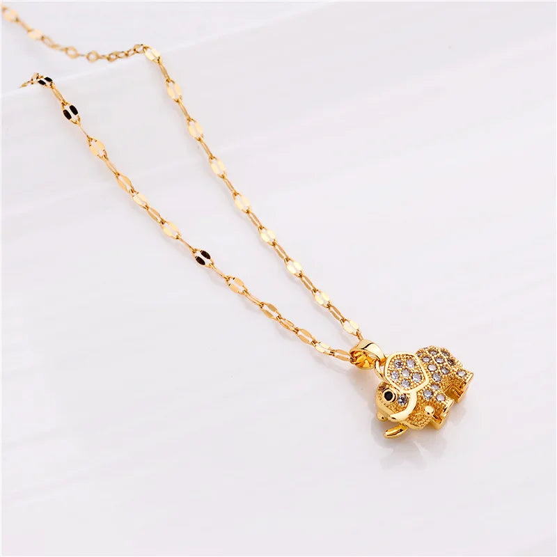 Sweet Zircon Crystal Pendant Necklace For Women Korean Fashion Stainless Steel Clavicle Chain Jewelry Female Wedding Accessories