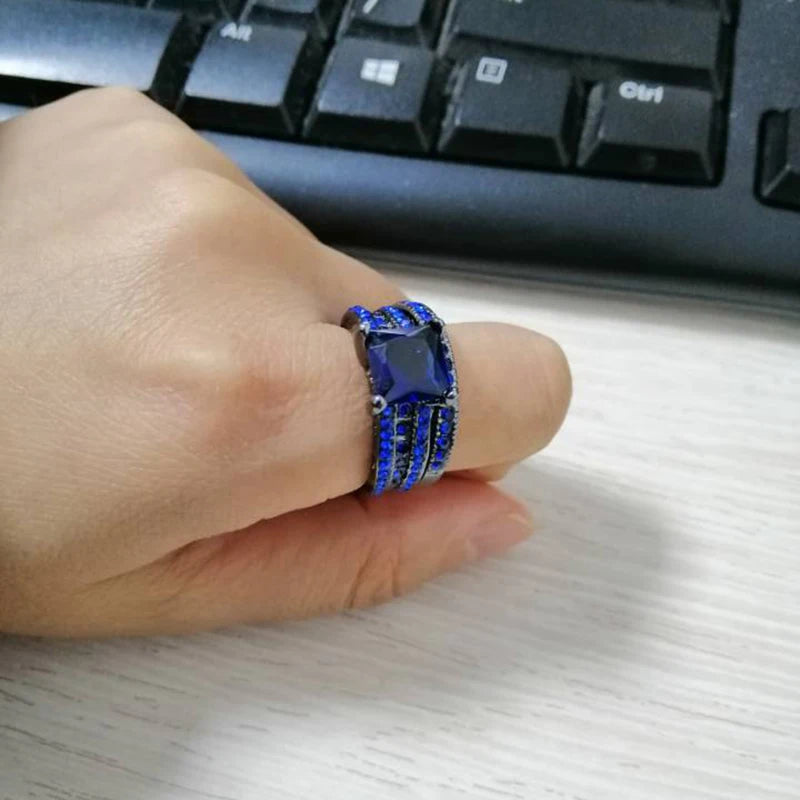 خواتم كاروفيز الأنيقة للأزواج، خواتم رجالية من الفولاذ المقاوم للصدأ مرصعة بالزركون الأزرق، أطقم خواتم نسائية، خواتم زفاف لعيد الحب، هدية للحبيبين