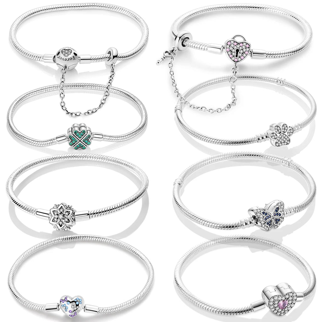 أساور من الفضة الإسترلينية عيار 925 بطول 17-20 سم على شكل فراشة على شكل ورقة البرسيم الأصلية تناسب خرز سحر DIY مجوهرات نسائية أنيقة