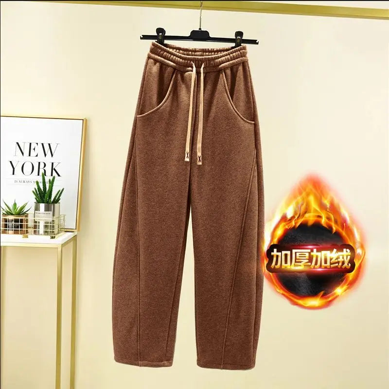 Autumn Winter New Fashion Elastic Waist Drawstring Solid Corduroy Women's Clothing Pockets Loose Casual Trend Y2K Straight Pants