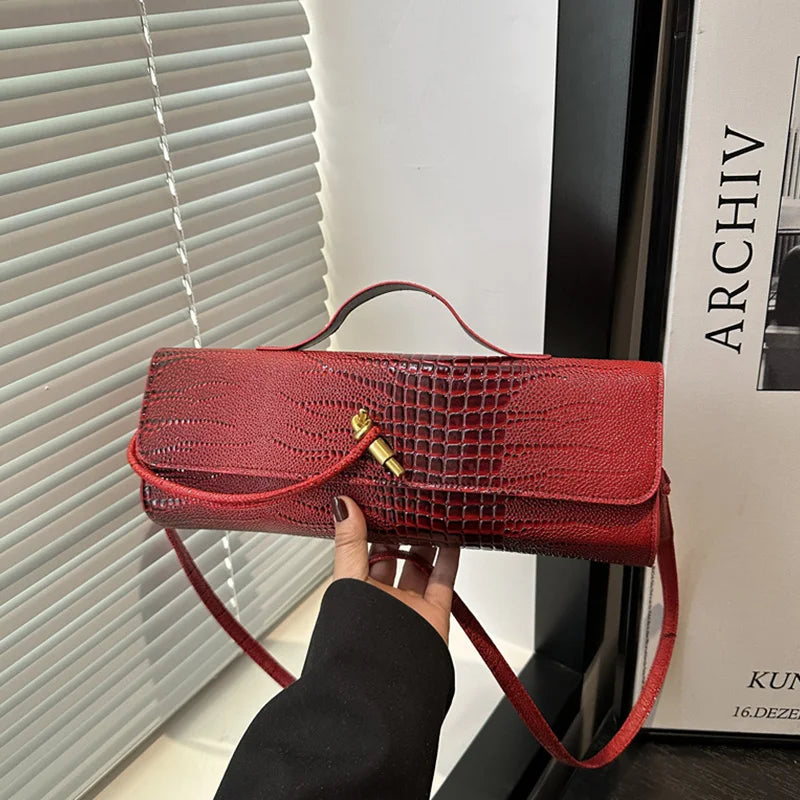 حقيبة كروس بودي منقوشة بنقشة جلد التمساح - حزام قابل للتعديل وإبزيم معدني، خفيفة الوزن ومتينة للاستخدام اليومي للنساء