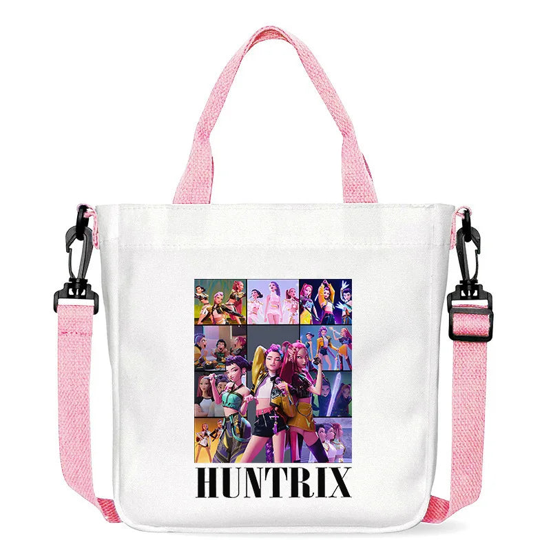 حقيبة قماشية جديدة من KPop Demon Hunters للفتيات، حقيبة يد مربعة أرجوانية بسيطة، حقيبة حمل، حقيبة كتف، هدية عيد ميلاد