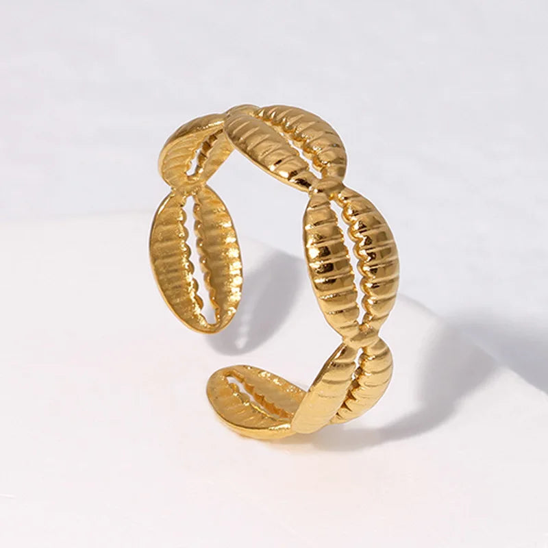 خواتم من الفولاذ المقاوم للصدأ بتصميم صدفي للنساء والفتيات، خاتم ذهبي اللون أنيق، موضة 2024، مجوهرات زفاف صيفية، هدية مثالية للشاطئ