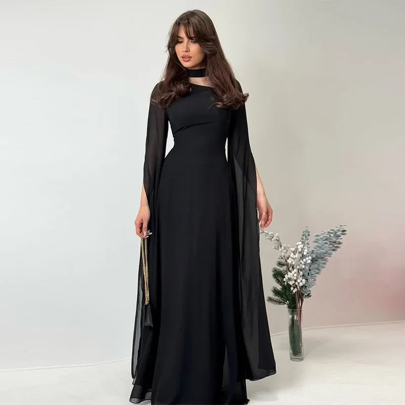 Summer Women's Clothing O-neck Long Sleeve Party Dress Elegant Solid Color Robe Dress Fashion High Waist Slim Evening Dress