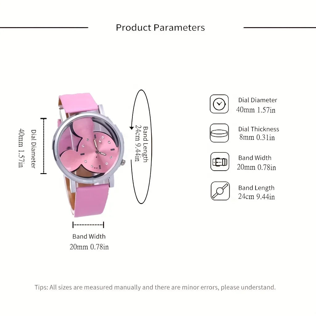 ساعة يد كرتونية لطيفة للأطفال والفتيات - ساعة يد كوارتز أنيقة وبسيطة مع سوار من الجلد الصناعي - فكرة هدية مثالية