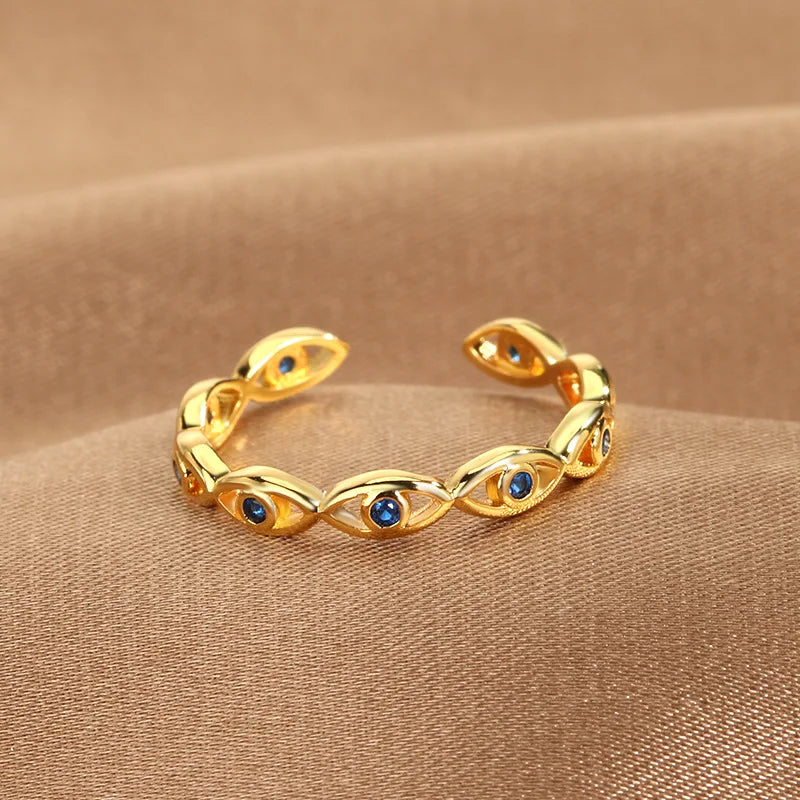 خواتم YILOUCD زرقاء زركون عيون الشيطان مفتوحة قابلة للتعديل، خواتم تركية محظوظة على شكل عين الحسد للنساء، مجوهرات زفاف