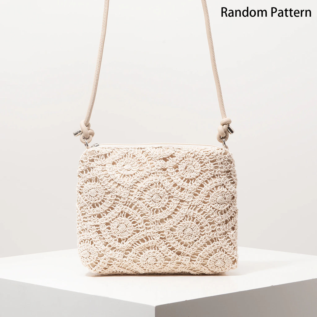 حقيبة منسوجة مجوفة منقوشة، حقائب شاطئ بوهو، حقيبة كروس أنيقة للسيدات، ملابس عطلات نسائية، مستلزمات السفر الأساسية