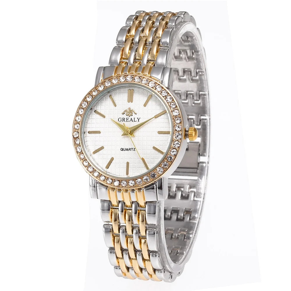 ساعات نسائية عصرية جديدة، ساعات يد أنيقة وبسيطة مرصعة بأحجار الراين، ساعات كوارتز فاخرة للنساء، ساعات ذهبية نسائية، ساعات ريلوجيو فيمينينو