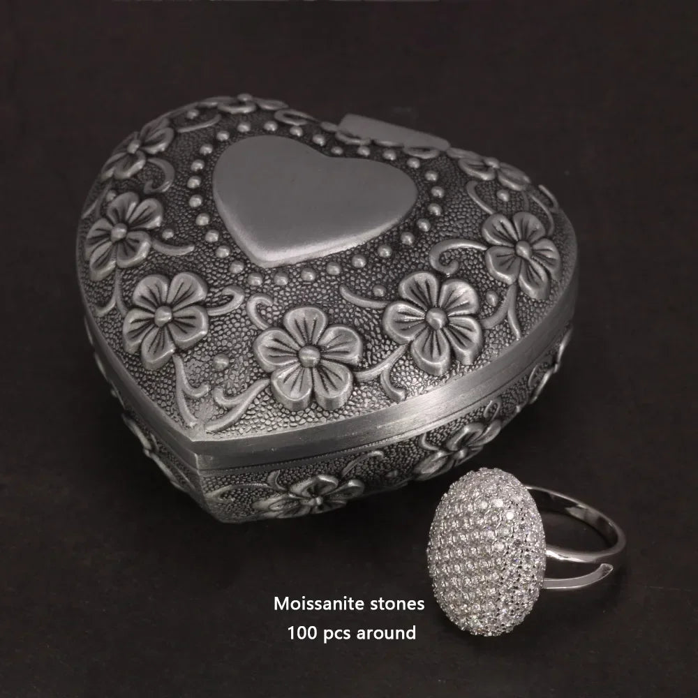 خاتم خطوبة وزواج من الفضة الإسترلينية الأصلية عيار 925 بتصميم فجر الشفق بيلا مع علبة معدنية على شكل قلب