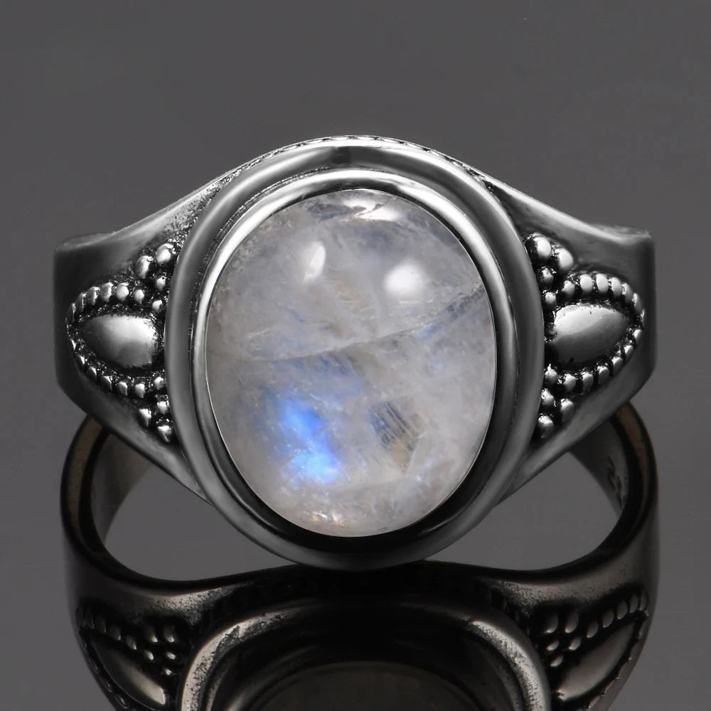 خواتم فضة عيار 925 مرصعة بأحجار القمر الطبيعية الكبيرة، بتصميمات دائرية وبيضوية، هدايا للنساء، مجوهرات فاخرة عتيقة