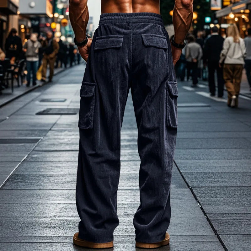 Autumn Men's Corduroy Pants Wide Legs Multiple Pockets Straight Pants Solid Multi-color Casual Chic Streetwear Breathable