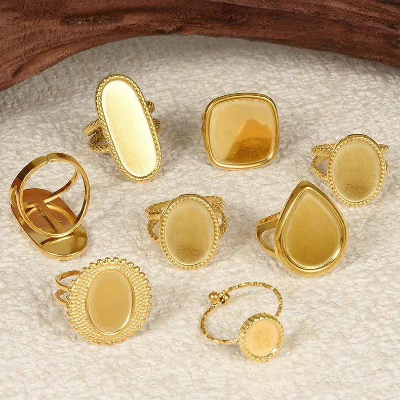 ٦ قطع من الخواتم القصيرة ذات التصميم الهندسي البيضاوي الطويل على شكل قطرة ماء، مصنوعة من الفولاذ المقاوم للصدأ، قابلة للتعديل، مناسبة للنساء والرجال، هدية مثالية للحفلات