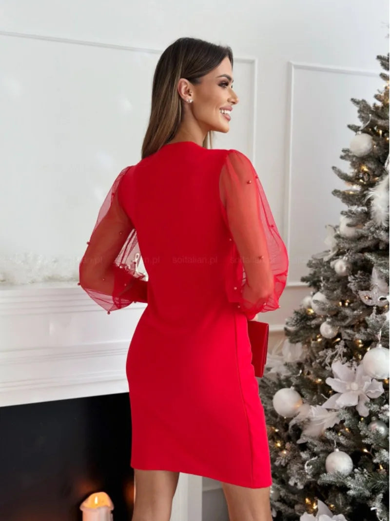 Women's Clothing V-neck Lace Long Sleeved Buttocks Wrapped Waist Dress Elegant and Versatile for Commuting Trend Party New Style