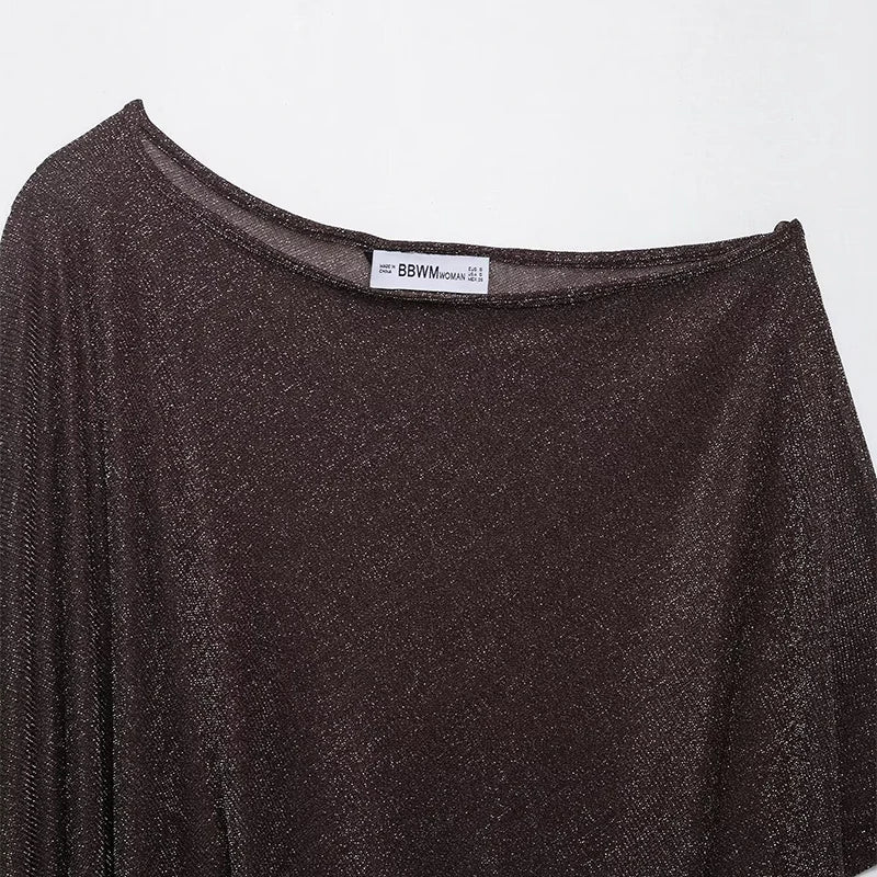 Willshela Women Fashion Coffee Pleated Asymmetrical Cape Shirt Vintage O-Neck Long Sleeves Female Chic Lady Blouse