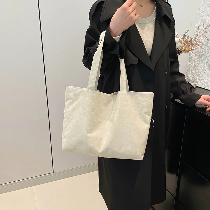 حقيبة نسائية كلاسيكية غير لامعة، حقيبة كتف كبيرة السعة، بلون سادة، حقائب تسوق بسيطة كاجوال للخريف
