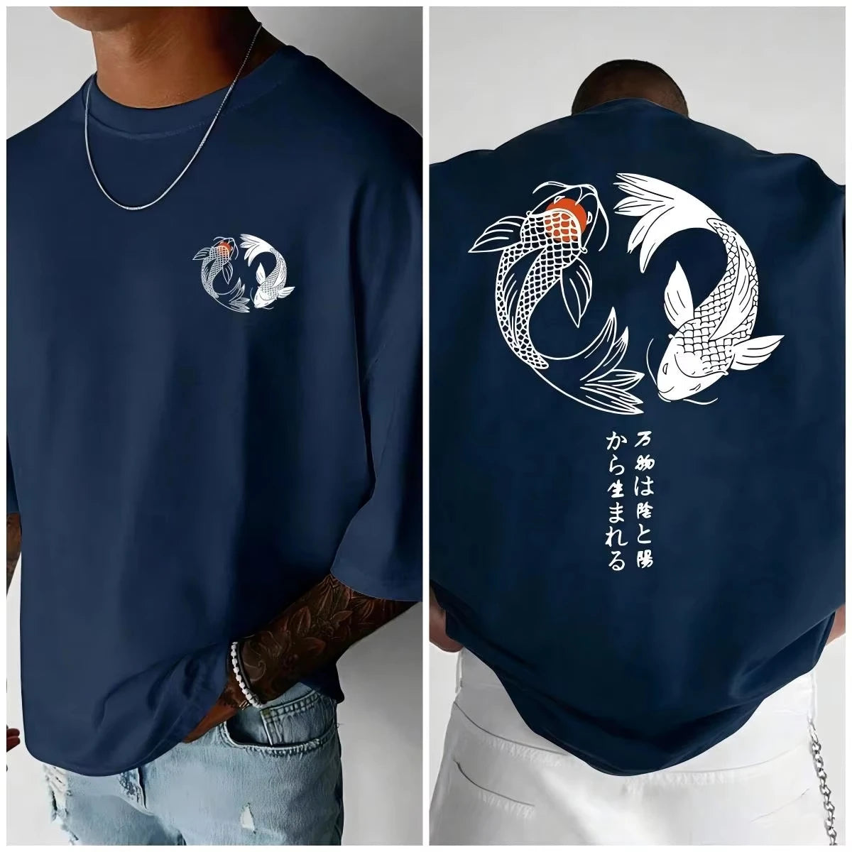 تيشيرت رجالي ياباني بنقشة كوي هاراجوكو، صيفي، كاجوال، قطن خالص، تصميم مستوحى من موضة الشارع في الألفية الجديدة، بسيط، فضفاض، فضفاض، بأكمام قصيرة.