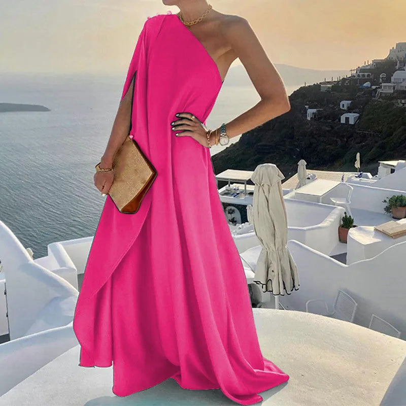 Fashion Elegant Party Dress Women Sexy Off Shoulder Solid Loose Dresses Robe Femme Casual Holiday Beach Skirt Dress Lady Summer