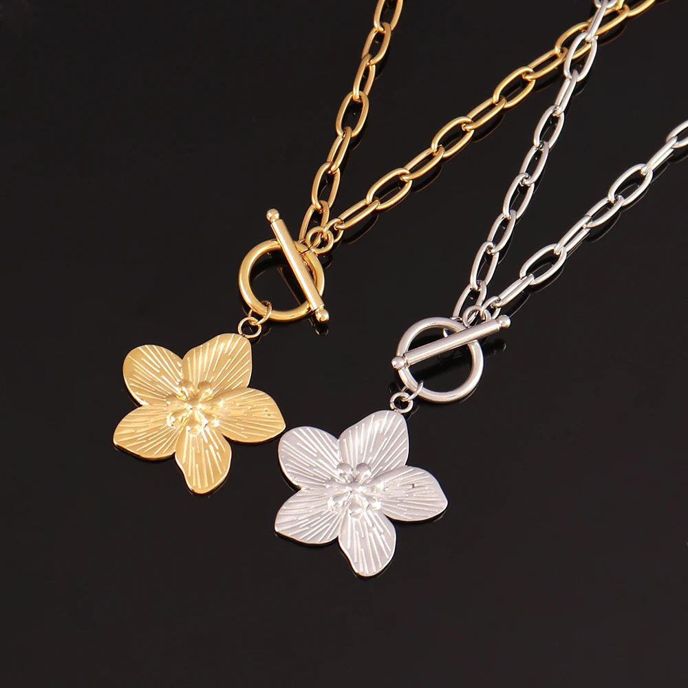316L Stainless Steel Flower Pendant Necklace for Women Fashion Flower Pendant Chain Necklaces Femme Jewelry