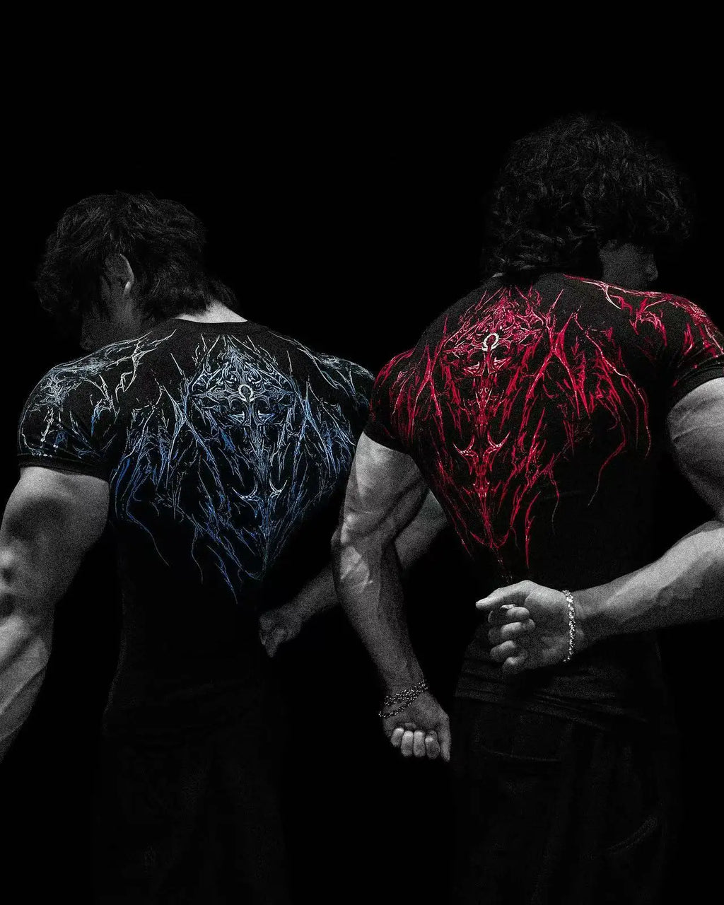 تي شيرت رجالي رياضي بأكمام قصيرة وعملي داكن اللون بتصميم وحش الليل الجديد المتقدم بتصميم قوطي تجريدي من عضلة الطوطم