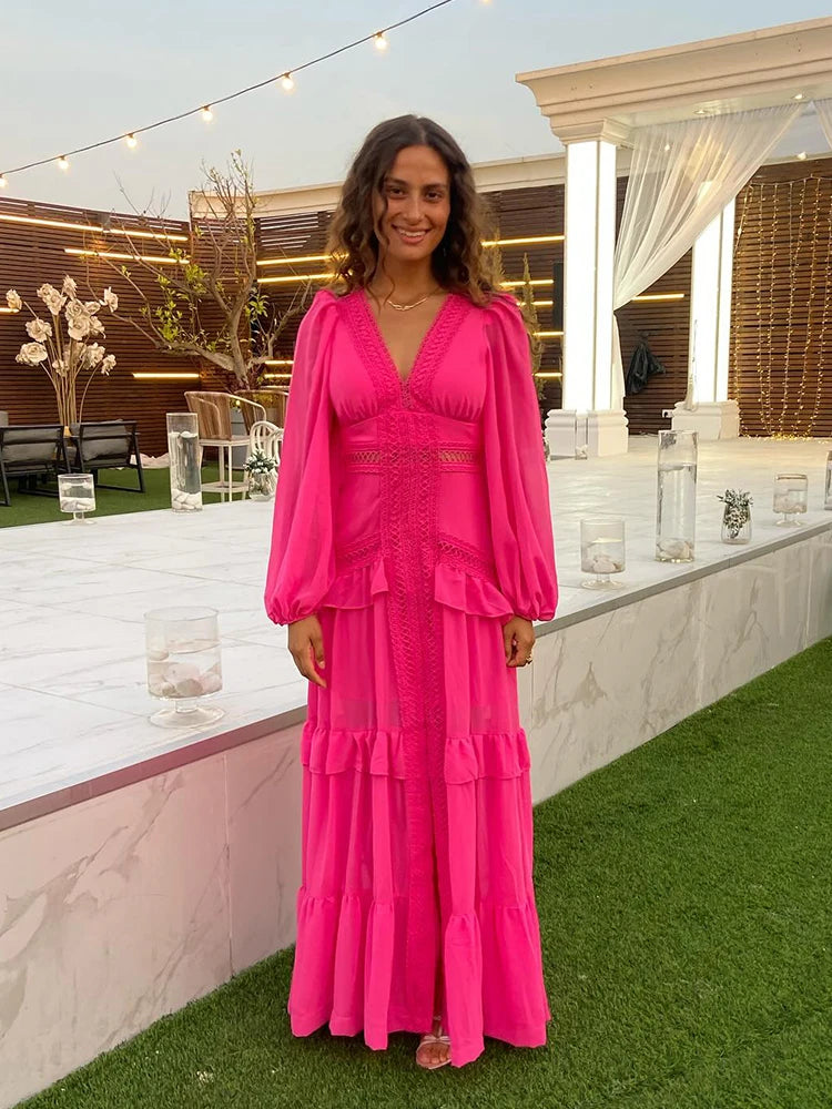 Women’s Long Dress Long Sleeve V-neck Maxi Dresses 2024 Autumn and Winter New in Dresses Party Evening Dresses for Women