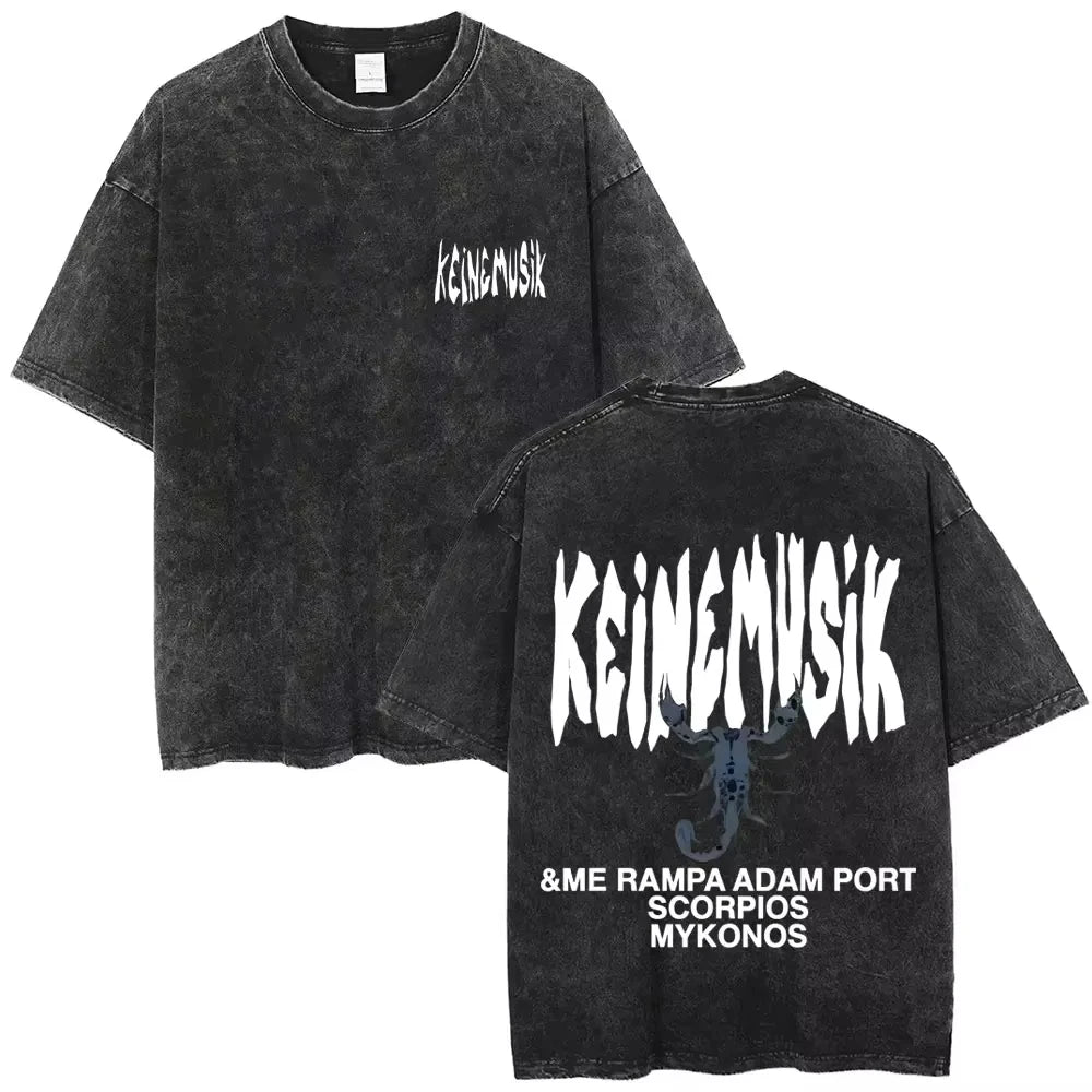 تي شيرت رجالي عتيق مغسول صيفي Keinemusik X Pacha قطني بأكمام قصيرة تي شيرت ملابس الشارع للنساء بديل هيفي ميتال هيب هوب