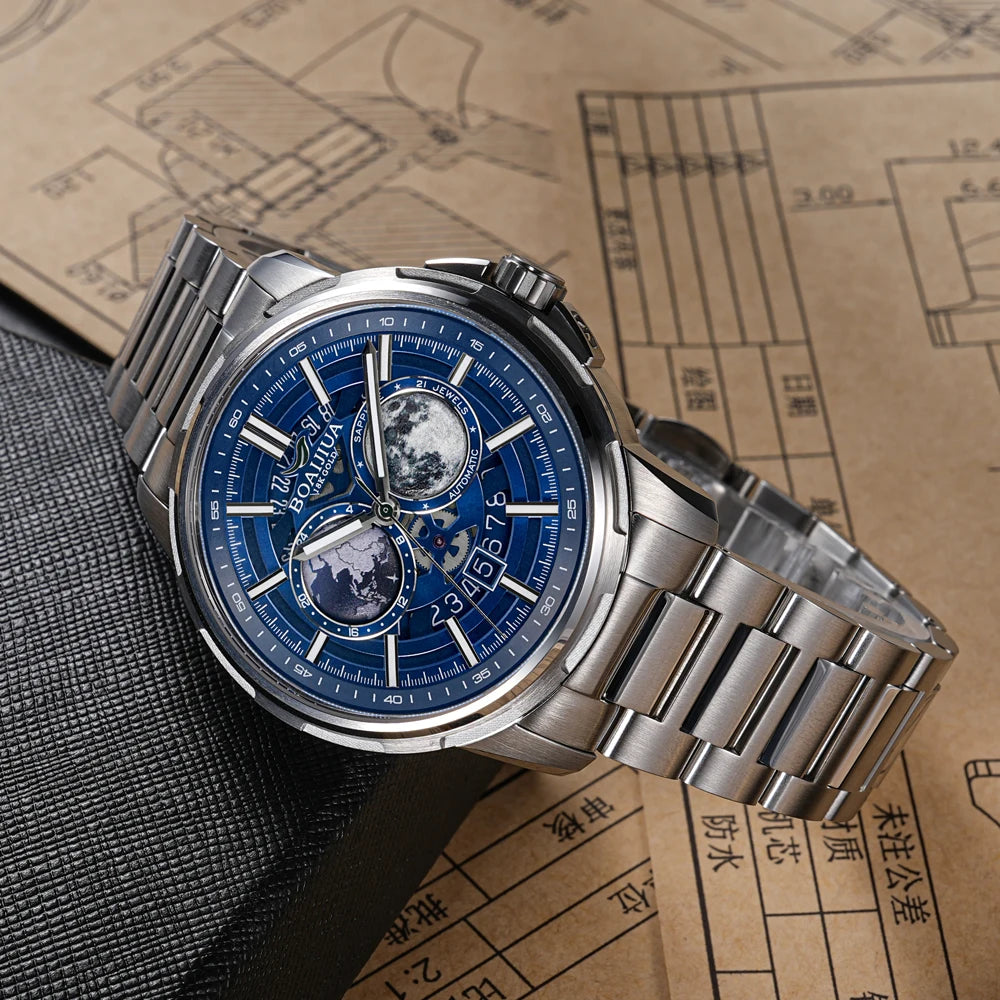 ساعة BOAIJIUA الميكانيكية الأوتوماتيكية ساعة Creative Starry Sky مقاومة للماء حتى عمق 50 مترًا 8217 ساعات ميكانيكية هدية عيد ميلاد للرجال