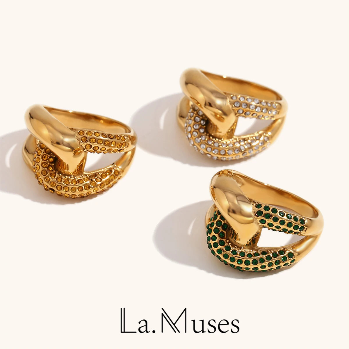 خواتم نسائية من الفولاذ المقاوم للصدأ مطلية بالذهب عيار 18 قيراطًا، مرصعة بالزركونيوم بتصميم متقاطع، مقاومة للماء، من المجوهرات والإكسسوارات.