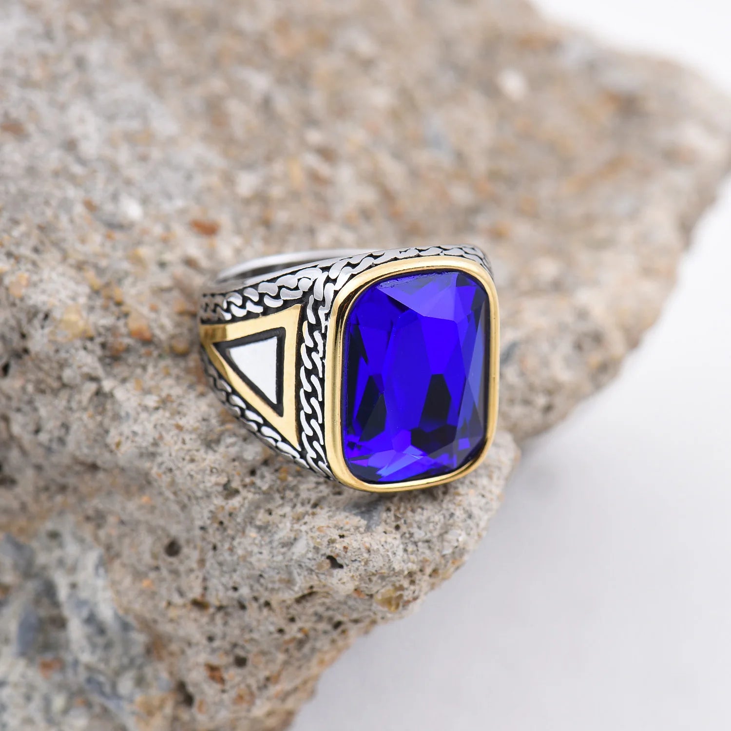 R3427 خواتم رجالية عالية الجودة من الفولاذ المقاوم للصدأ 316L مرصعة بأحجار العقيق الأسود المتنوعة، مجوهرات عصرية