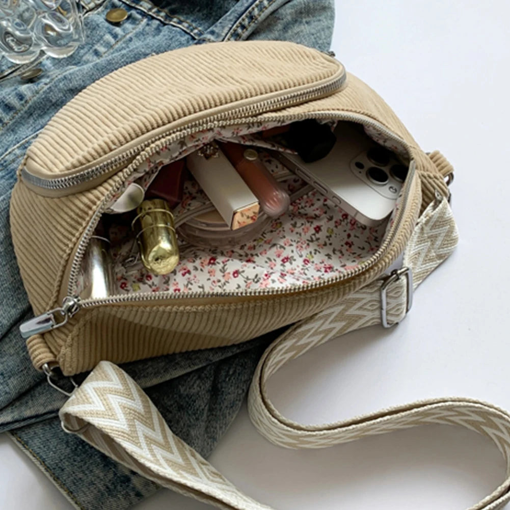 حقيبة صدر من قماش مخملي وحقيبة كروس أنيقة وحقيبة خصر عصرية وحزام جيتار عريض وحقيبة خصر كاجوال وحقيبة كتف رياضية متعددة الجيوب